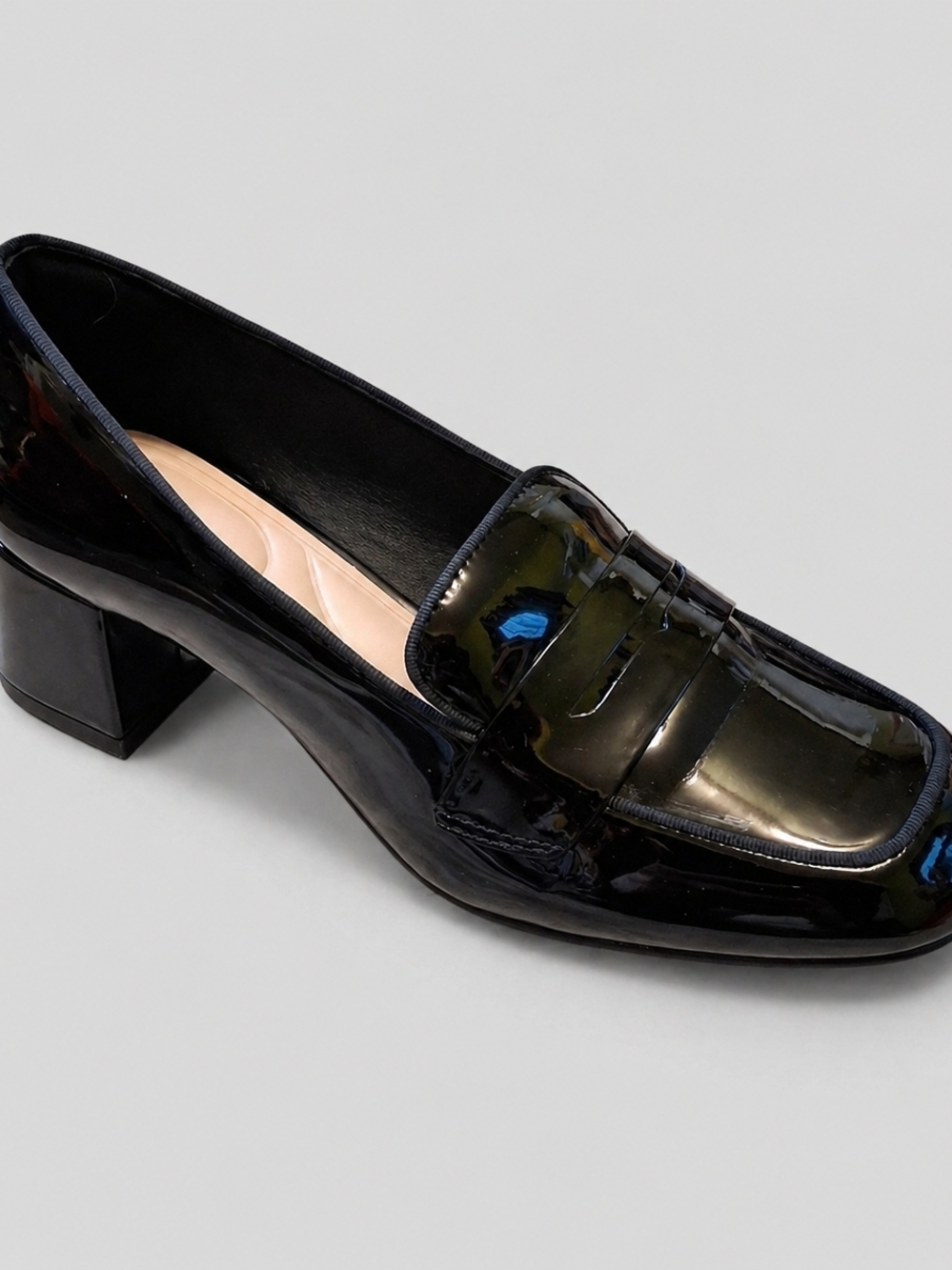 Kelly & Katie Payln-B Black Patent Block Heel Penny Loafers 8.5M Office Wear